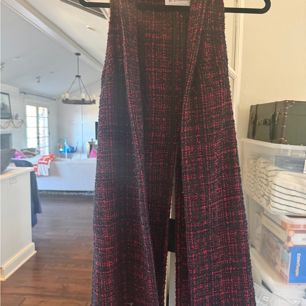 BCBGeneration Black and Red Tweed Wide-Leg Jumpsuit